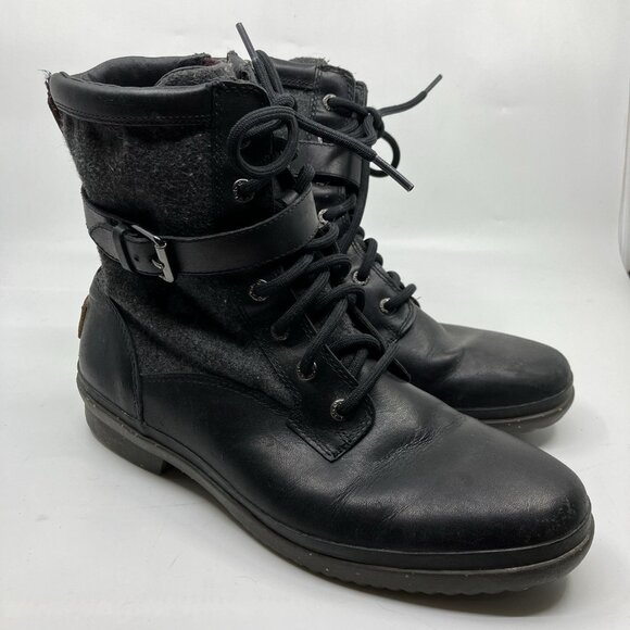 UGG Kesey Black Leather Side Zip Combat Boots Buckle Outdoors Womens 10 - Picture 2 of 13